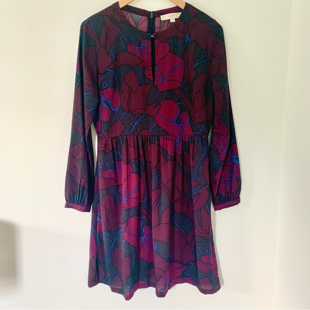 Burgundy and Blue Modern Floral Dress